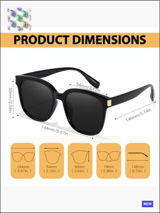 Square Polarized Sunglasses Retro Style UV400 Protection Trendy Classic